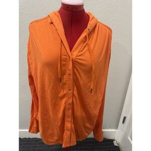 Anatomie Orange Hooded Blouse Women L Button Front Travel Top Lightweight Chic